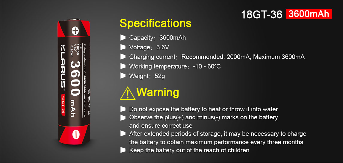 ΜΠΑΤΑΡΙΑ KLARUS 18GT-36 3600mAh